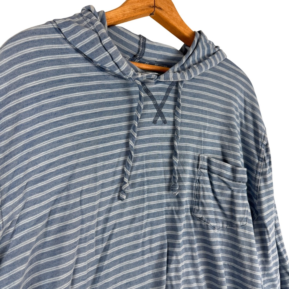 Johnnie-O Hangin Out Mens XXL Blue Striped Cotton Lightweight Hoodie Shirt